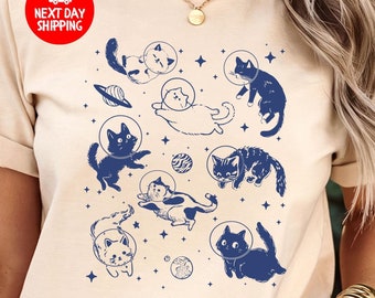 Cats in Space Shirt, Aesthetic Graphic Retro Vintage T-Shirt, Cat Lover Gift, Funny Cat T-Shirt, Oversized Shirt, Cute Cat Shirt, Cat Tee