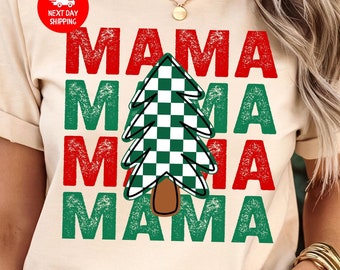 Christmas Mama Shirt, Coquette Bow Christmas Mom T-Shirt, Christmas Mom Gift, Christmas Mama Claus Sweatshirt, New Mom Holiday Tee