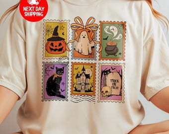 Halloween Cute Ghost Pumpkin Cat Shirt, Retro Ghost Tee, Halloween Gift for Women, Cute Ghost Shirt, Women's Halloween Shirt, Pumpkin Shirts
