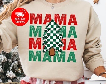 Christmas Mama Sweatshirt, Coquette Bow Christmas Mom Sweatshirt, Christmas Mom Gift, Christmas Mama Claus Sweatshirt, New Mom Holiday Shirt