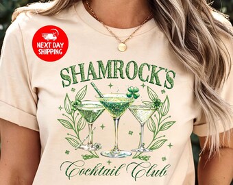 Shamrocks Cocktail Club T-Shirt, St Patrick's Day Shirt, Retro Irish Day Shirt, Irish Day Tee, Day Drinking Shirt, Lucky Shamrock Shirt,Gift