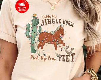 Cowboy Christmas T-shirt, Howdy Country Christmas Shirt, Giddy Up Jingle Horse Tee, Cowgirl Shirt, Pick Up Your Feet Christmas Top