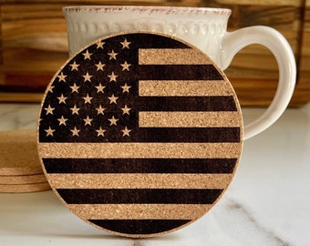 Cork Coasters - Patriotic USA Flag - Set of 4 - Proud American Gift - Veteran Gifts