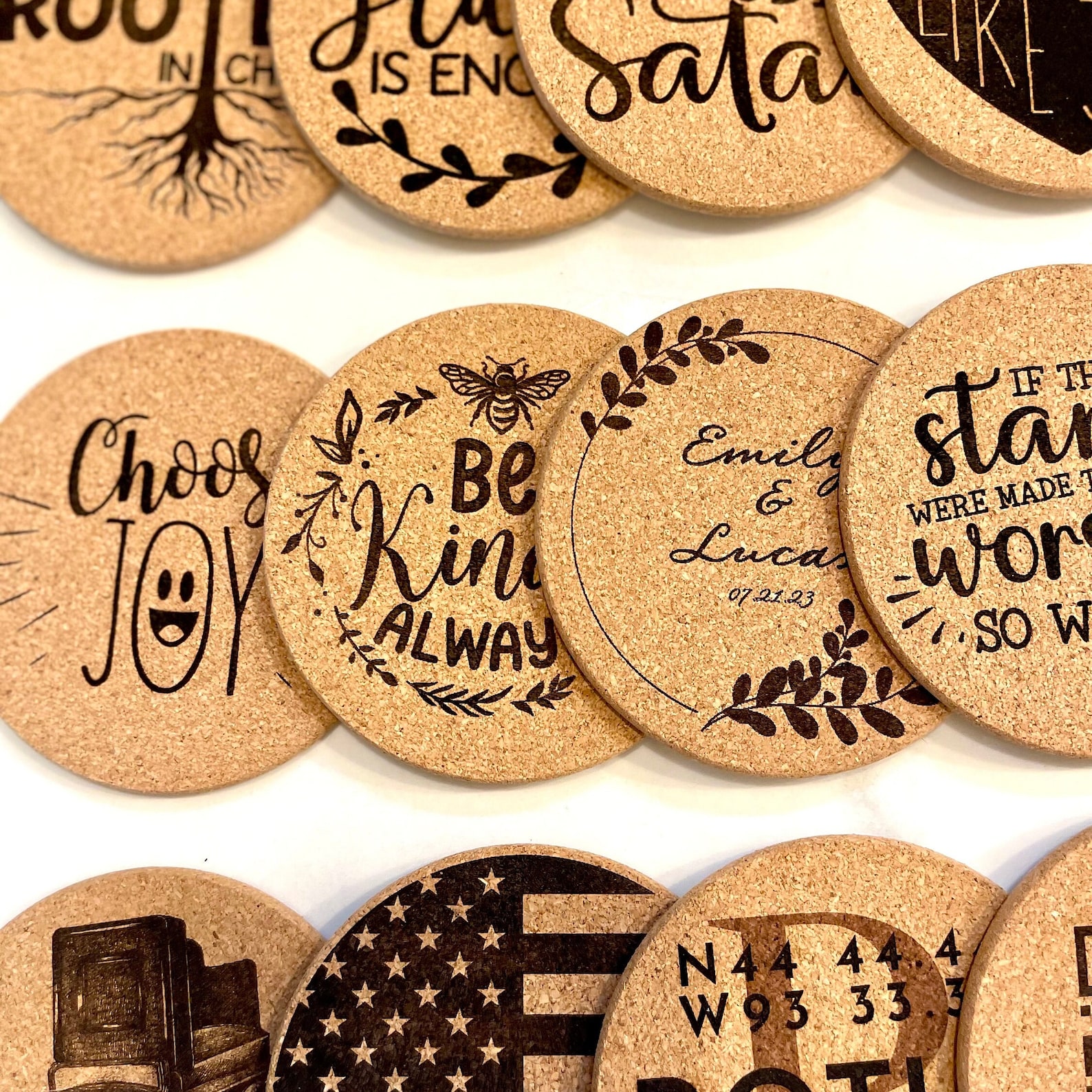 Custom Engraved Cork Coasters - Personalized Design, Set of 4 - Etsy