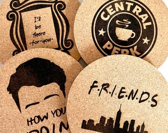 Friends Coasters - Joey Chandler Phoebe Rachel Ross Monica - Set of 4 - Quality Cork Coaster - Unique Gift