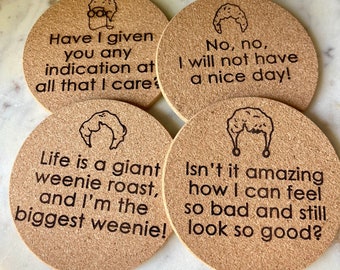 Cork Coasters Golden Girls Themed - Dorothy, Rose Blanche Sophia - Set of 4 - Golden Girls Funny Quotes - Two Designs