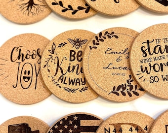 Sous-verres en liège gravés personnalisés - Design personnalisé, lot de 4