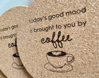 Dessous de verre en liège gravé - Citation sur le café - À l'unité