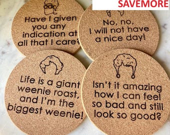 Sous-verres en liège Golden Girls - Citations Dorothy Rose Blanche Sophia - Lot de 4 - Deux modèles