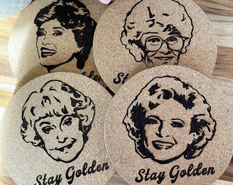 Sous-verres en liège Golden Girls - « Stay Golden » - Dorothy Rose Blanche Sophia - Lot de 4