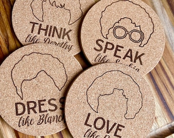 Cork Coasters Golden Girls Themed - Dorothy, Rose Blanche Sophia - Set of 4 - Golden Girls Love Like