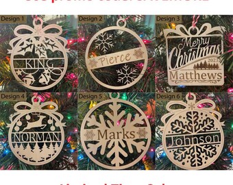 Ornements de Noël en bois personnalisés avec nom (6 modèles au choix)