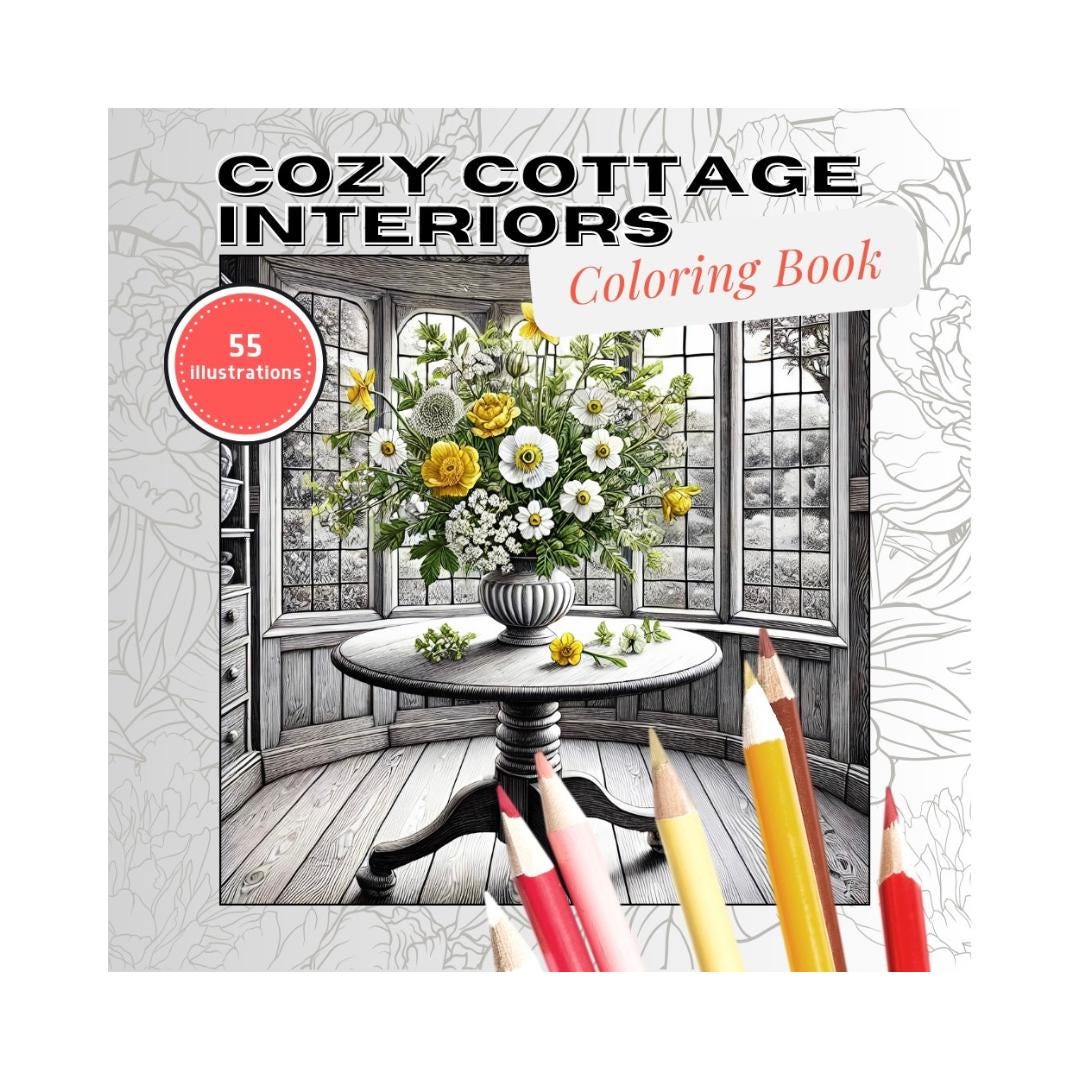 Cozy Cottage Interiors Coloring Pages: Interior Design and Architecture ...