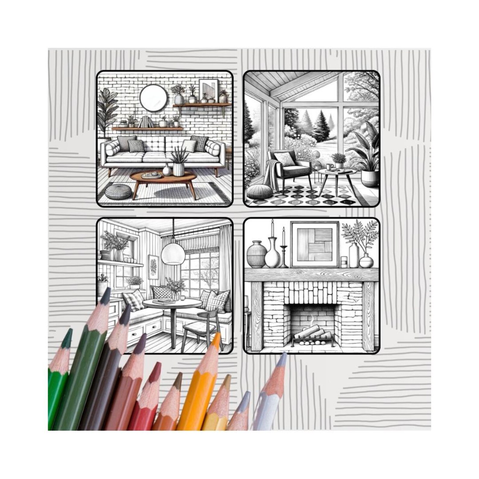 Mid-century Farmhouse Coloring Pages: Architecture & Interior Designs ...