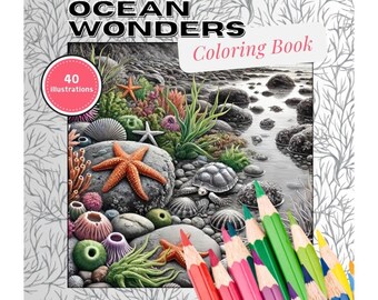 Dibujos para colorear de la vida marina: 40 ilustraciones marinas únicas (descarga digital)