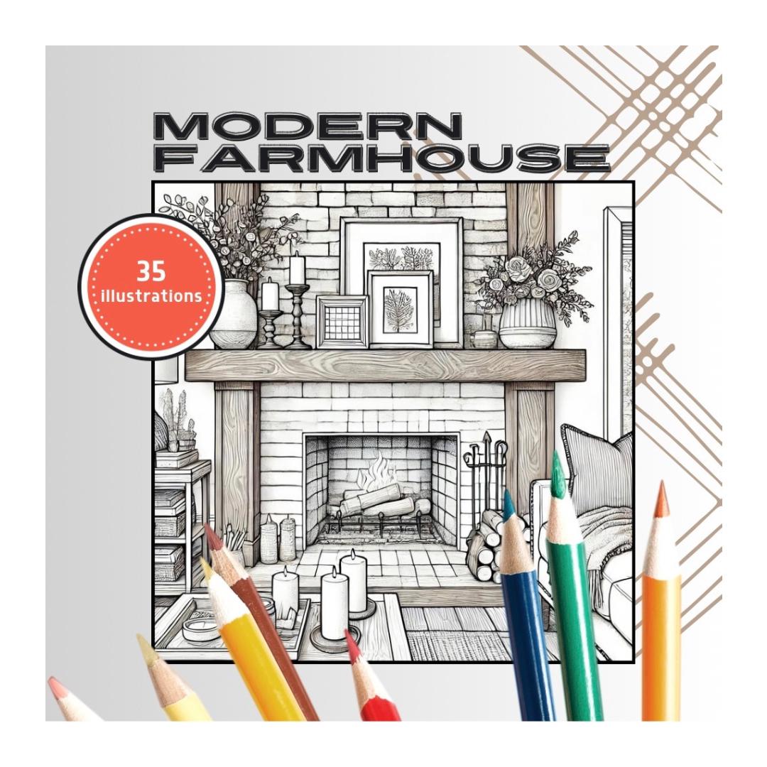 Modern Farmhouse Coloring Pages: Interior Design & Architecture ...