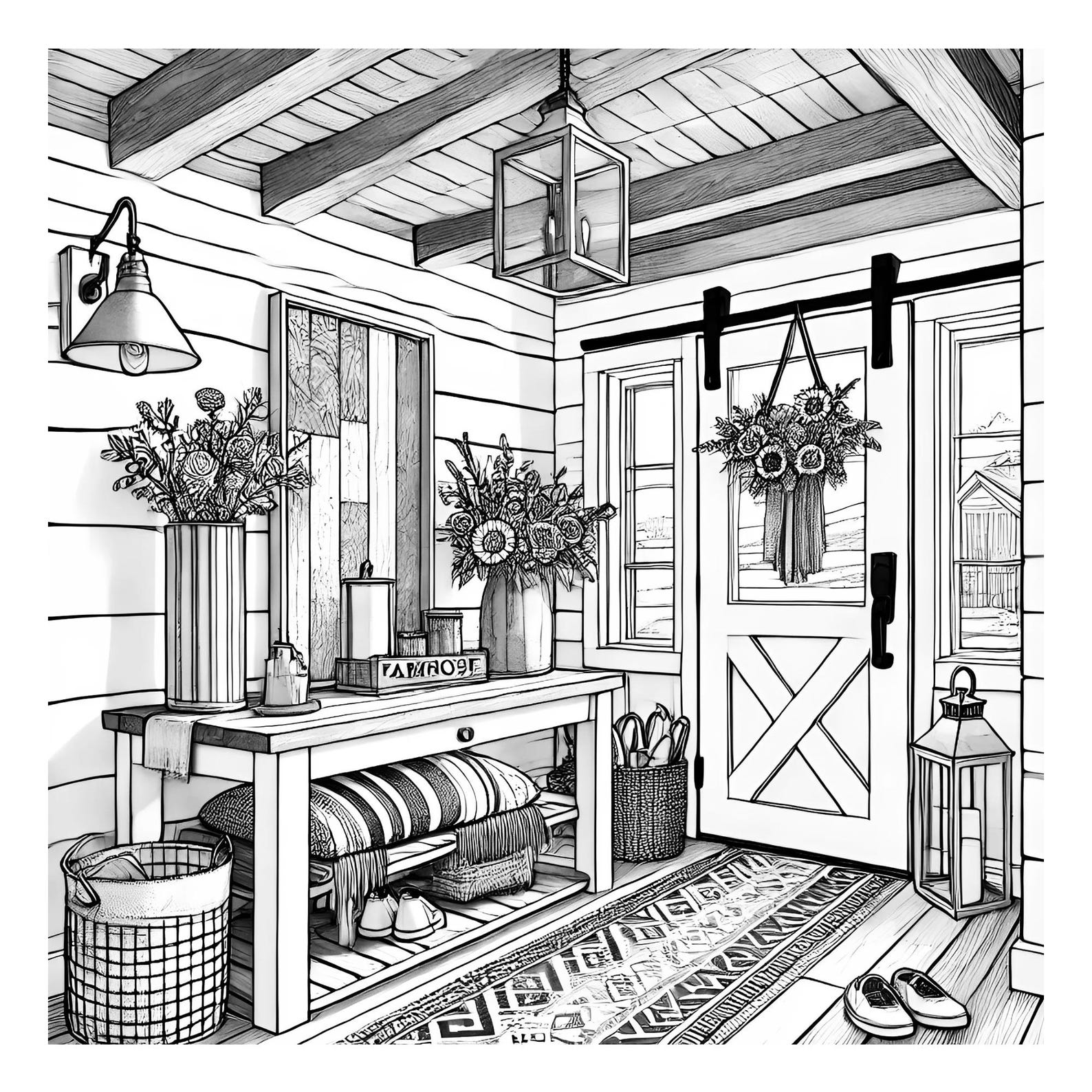 Modern Farmhouse Coloring Pages: Interior Design & Architecture ...