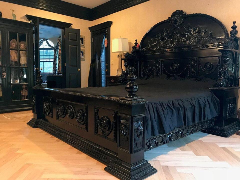 Hand Made Gothic Bed Solid Mahogany King Size Ornate Bed With Customized Carvings Hand Carved Unique Batman Bed Etsy