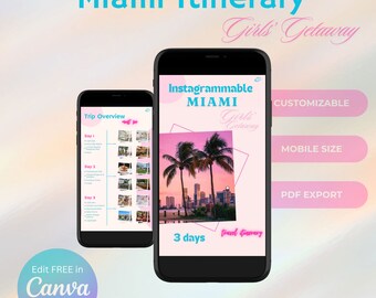 マイアミデジタル旅程表：インスタ映えする3日間旅行プランナー（Canvaで編集可能）