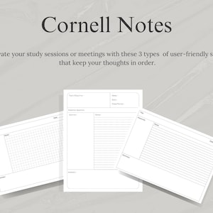 Carta per appunti con metodo Cornell Notes, layout stampabili orizzontale e verticale, carta per appunti per studenti con metodo Cornell, formato A4, lettera, formato lettera USA in formato PDF