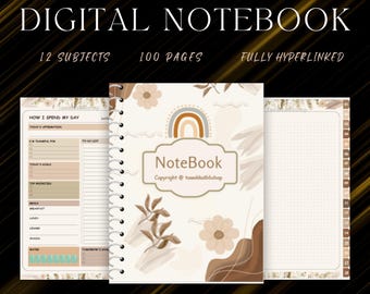Digital Notebook for GoodNotes & Notability: 100 Pages, 12-Subject Hyperlinked Tabs (Digital Download)