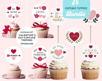 Valentine's Day Cupcake Toppers: Conversation Hearts Cake Decorations Digital Download A4 Size