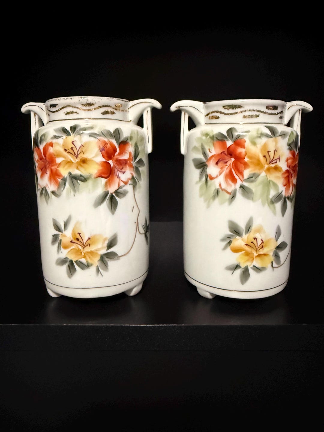 Vintage Made in Japan Floral Vase Pair | Hand Painted Porcelain Bud ...