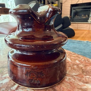 Antique Locke Hi-Top 77 Ceramic Insulator, Chocolate Brown Glaze, Made in USA