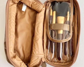 Vintage Avon 5-Piece Gold Makeup Brush Set w/ Travel Case