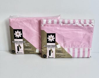 NOS Vintage JC Penney Double Full Sheet Set Pink Striped No Iron Percale NEW