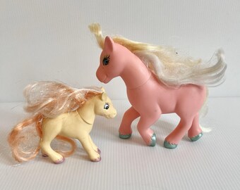 TWO Vintage LANARD Toy Ponies MLP Fakies Clones Knockoffs 2003 1991 Yellow Pink