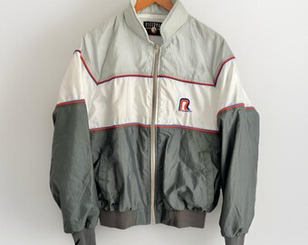 Vintage 90s Roadway Trucking Co Osterman Windbreaker Jacket Gray White Large USA
