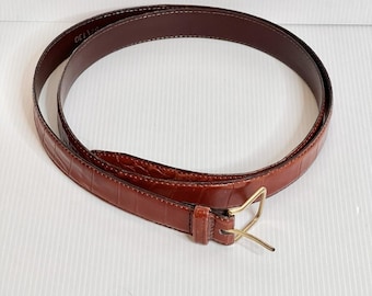 Vtg Rolfs & Amity Alligator Embossed Leather Brown Belt Brass Buckle 52:130 USA