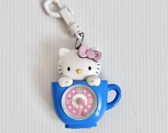 Vintage Sanrio Hello Kitty Mini Alarm Clock Keychain Watch Flash Light Works Y2K