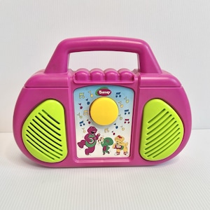 Vintage 1999 Barney Musical Button Boombox Multiple Songs Purple Dinosaur *VIDEO
