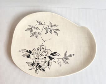 Red Wing Pottery Midnight Rose Large Serving Platter Crosshatch Mid Century Mod