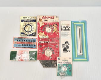 VINTAGE Lot Of Sewing Notion Hook Eyes Snap Fasteners Piping Novelty Eyelash Mix