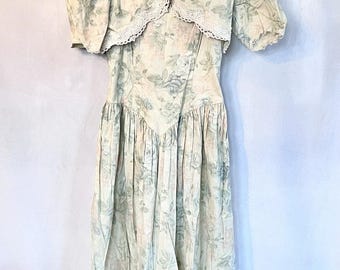 Vintage 80s Jessica McClintock Dress S Floral Garden Party Cottagecore Jacket