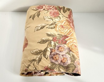 VTG 80s Springs Queen Flat Sheet Tan Neutral Romantic Cottage Farmhouse Florals