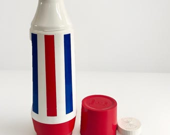 Thermo-Serv Drink Jug Retro Stripes Red White Blue West Bend Thermos VTG 1970s