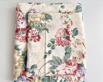 VTG Cannon Twin Flat Sheet + Pillowcase Cream Pink Floral Rose Cottagecore USA