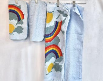NWOT Cannon Vintage Blue Rainbow Sun Terry Set 4 Hand Towels + 8 Wash Cloths NEW