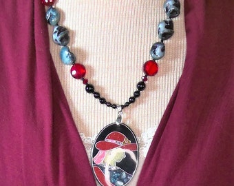Red Hat Lady Necklace- 20 1/2 inches