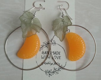 A Taste of Summer- mandarin orange earrings with silver hoops, 2 1/2 inches