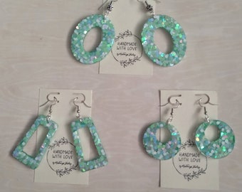 Seafoam Resin Earrings- 3 pairs, Large Oval, Circle, and Rectangular, choose your own