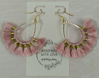 Pink Tassel Teardrops in gold, 2 inches