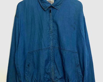 Vintage Melrose Vetements Jacke, 90er Jahre japanische Archiv Bomberjacke, Blau Leichtgewicht (Größe L)