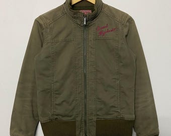 Vintage Hysteric Glamour Bomberjacke Military Style Khaki Grün Stickerei