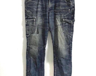 Japanische Marke Cargo-Denim-Hose - Y2K Distressed Streetwear Jeans Größe 34