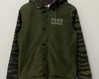 Vintage Pawn Nomaden Sherpa gefütterte Hoodie-Jacke mit Tigerstreifen, Ärmelgröße S